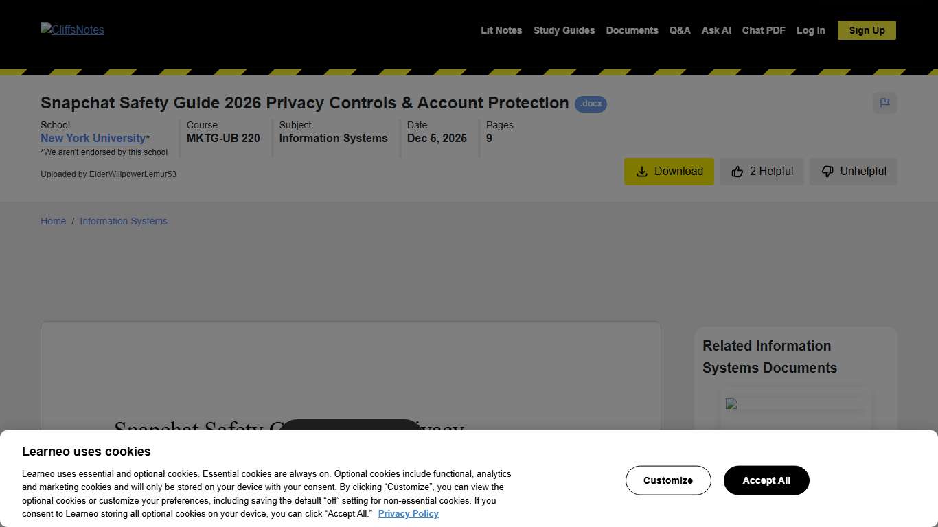 Snapchat Safety Guide 2026 Privacy Controls & Account Protection (docx) - CliffsNotes